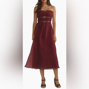 Cynthia Rowley Strapless Silk Organza Buckle Midi-Dress